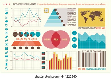 set of infographic elements, web technology icons. vector timeline, option graph, bar code symbol. pie chart info graphic icon. financial statistic and marketing report presentation banner design
