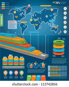 Set of Infographic Elements. World Map and Information Graphics