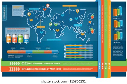 Set of Infographic Elements. World Map and Information Graphics