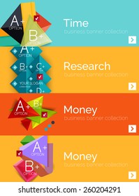 Set of infographic flat design banners with geometric diagrams and options