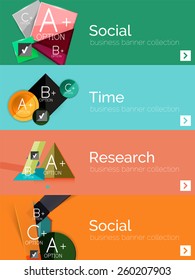 Conjunto de banners de diseño plano de infografía con diagramas geométricos y opciones