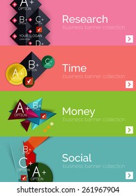 Conjunto de banners de diseño plano de infografía con diagramas geométricos y opciones