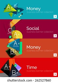 Set of infographic flat design banners with geometric diagrams and options