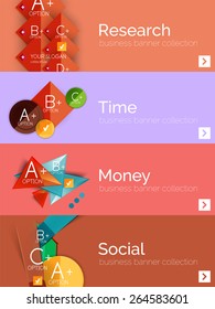 Conjunto de banners de diseño plano de infografía con diagramas geométricos y opciones