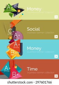 Conjunto de banners de design plano infográfico com diagramas geométricos e opções