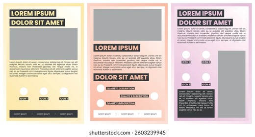 Set of infographic flyer layouts with soft pastel blocks and icons