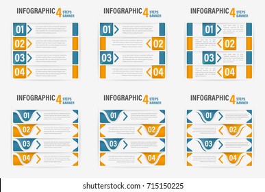 Set of Infographic four steps horizontal banner. Can be used for layout, workflow or number options. Vector illustration.