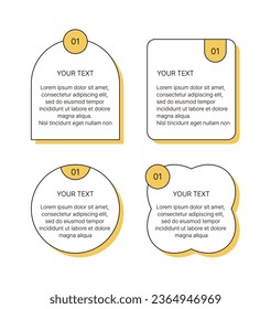 Un conjunto de plantillas de diseño de marcos infográficos que incluyen arcos, circulares, redondos y cuadrados.