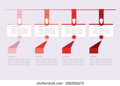 Set of infographic hanging rectangular labels in the shadows of red color. The arrows are pointing at the labels to describe the process. Everything is ready for your text.