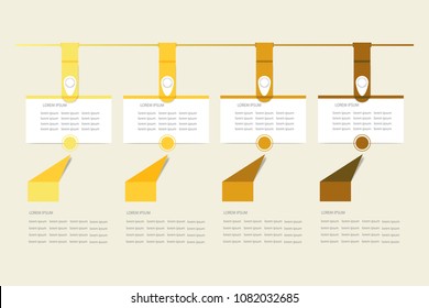Set of infographic hanging rectangular labels in the shadows of yellow color. The arrows are pointing at the labels to describe the process. Everything is ready for your text.