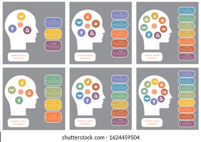 Set infographic, head of man, concept thinking human, startup business concept, template for 3, 4, 5, 6, 7, 8 positions, steps, options or parts