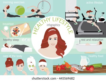 Set of an infographic of a healthy lifestyle with different elements. Infographic lifestyle. Infographic element. Infographic vector. Infographic healthy. Infographic set. Vector illustration.