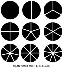 Set of infographic icons circles divided by radius into sectors, vector of the circle sector for visualization of infographic data information