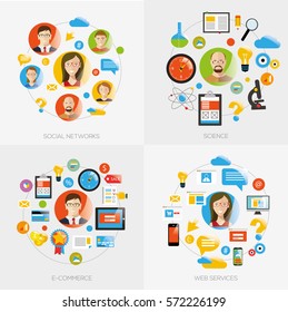 Set of infographic images with devices for communication and commerce symbols