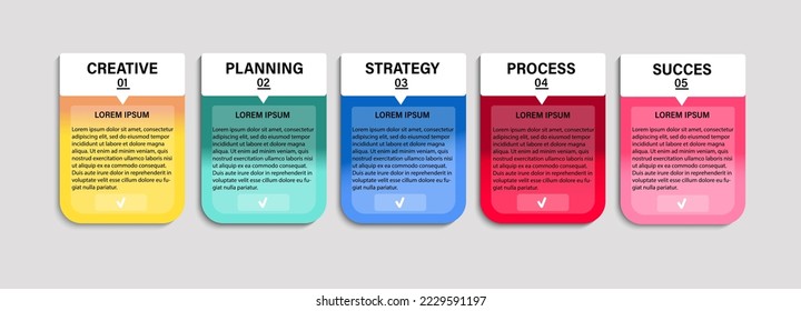 Set of infographic labels. 5 steps for presentation. Bright, isolated templates of colorful banners with numbers.Vector illustration.