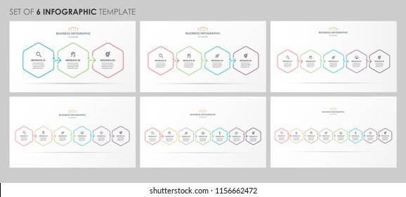 Set Of Infographic Linear Design With Icons And 3, 4, 5, 6, 7, 8 Options Or Steps. Business Concept. Can Be Used For Presentations Banner, Workflow Layout, Process Diagram, Flow Chart, Info Graph