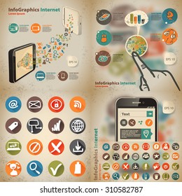Set infographic on the topic of digital technology in vintage style