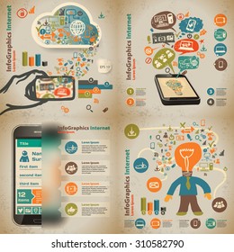 Set infographic on the topic of digital technology in vintage style