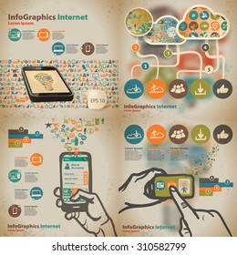 Set infographic on the topic of digital technology in vintage style