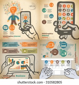 Set infographic on the topic of digital technology in vintage style