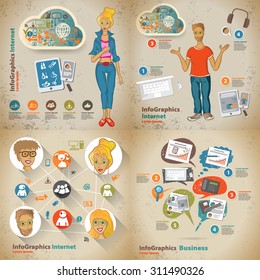 Set infographic on the topic of digital technology in vintage style