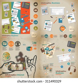 Set infographic on the topic of digital technology in vintage style