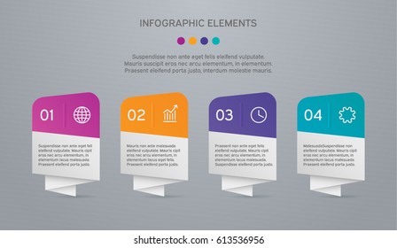 Set of infographic origami paper elements with shadow and icons. Colorful banners template for diagram, options, graph, web design and presentation. Business concept with 4 steps. Abstract background.