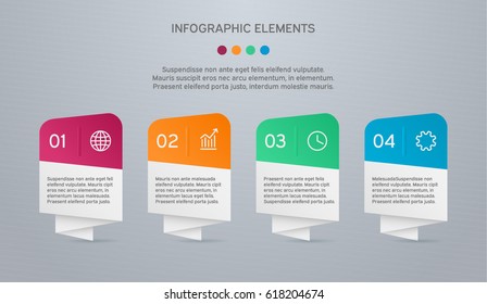 Set of infographic origami paper elements with shadow and icons. Colorful banners template for diagram, options, graph, web design and presentation. Business concept with 4 steps. Abstract background.