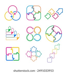Conjunto de Infografía de diseño simple, Línea de trazos Color negro
