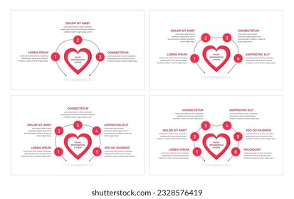 Set of infographic template with heart with elements for numbers and text, medical infographics, vector eps10 illustration