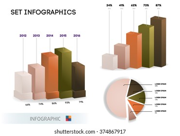 Set infographic template: pie chart, bar chart . Abstract 3D digital business Infographic. Can be used for workflow process, business pyramid, banner, diagram, number options, work plan, web design