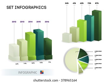 Set infographic template: pie chart, round glossy, bar chart . Abstract 3D digital business Infographic. For workflow process, business pyramid, banner, diagram, number options, work plan, web design