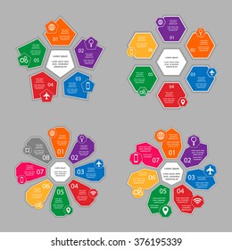 Set of infographic templates for business with 5, 6, 7 and 8 options or steps. Vector illustration can be used for diagram, graph, presentation and chart