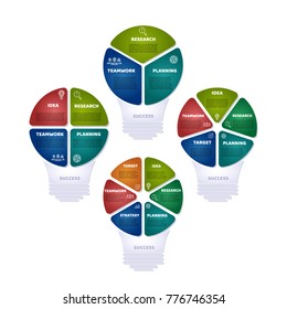 Set of infographic templates. Color circle with icons and text in bulb. Vector illustration.