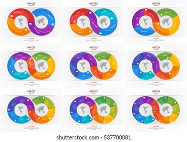 Set of infographic templates in the form of the infinity sign. Template for presentations, advertising, layouts, annual reports, web design etc