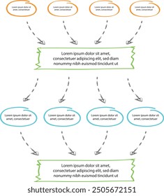 Set von Infografik-Vorlagen mit handgezeichneten Elementen, Flussdiagramm, Kreisdiagramm, Prozess, Schritten und Optionen, Vektorgrafik eps10