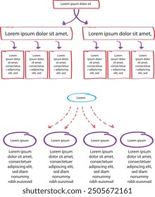 Set von Infografik-Vorlagen mit handgezeichneten Elementen, Flussdiagramm, Kreisdiagramm, Prozess, Schritten und Optionen, Vektorgrafik eps10