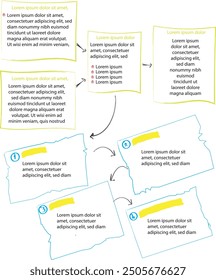 Set von Infografik-Vorlagen mit handgezeichneten Elementen, Flussdiagramm, Kreisdiagramm, Prozess, Schritten und Optionen, Vektorgrafik eps10