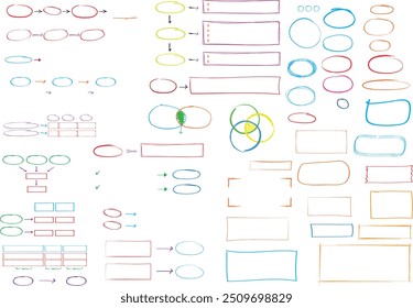 Conjunto de Plantillas de infografía con Elementos dibujados a mano, diagrama de flujo, diagrama circular, proceso, pasos y opciones, Vector eps10 ilustración