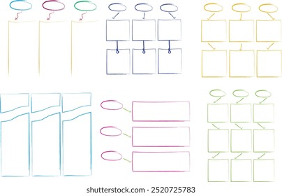 Set von Infografik-Vorlagen mit handgezeichneten Elementen, Flussdiagramm, Kreisdiagramm, Prozess, Schritten und Optionen, Vektorgrafik eps10