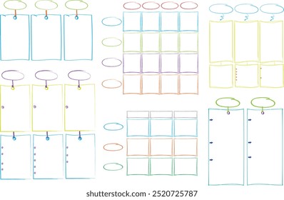 Set von Infografik-Vorlagen mit handgezeichneten Elementen, Flussdiagramm, Kreisdiagramm, Prozess, Schritten und Optionen, Vektorgrafik eps10