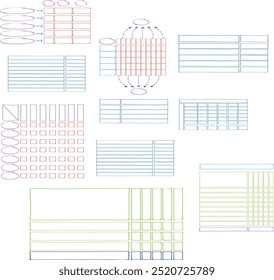 Set von Infografik-Vorlagen mit handgezeichneten Elementen, Flussdiagramm, Kreisdiagramm, Prozess, Schritten und Optionen, Vektorgrafik eps10