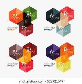 Set of infographic templates with text and options. Elements of business brochure, presentation and web design navigation layout