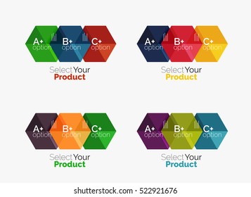 Set of infographic templates with text and options. Elements of business brochure, presentation and web design navigation layout