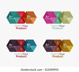 Set of infographic templates with text and options. Elements of business brochure, presentation and web design navigation layout