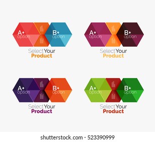 Set of infographic templates with text and options. Elements of business brochure, presentation and web design navigation layout
