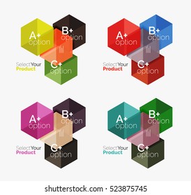 Set of infographic templates with text and options. Elements of business brochure, presentation and web design navigation layout