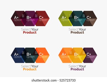 Conjunto de plantillas infográficas con texto y opciones. Elementos del folleto comercial, presentación y diseño de navegación en la web