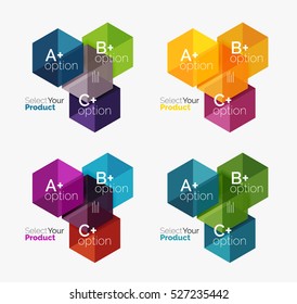 Set of infographic templates with text and options. Elements of business brochure, presentation and web design navigation layout