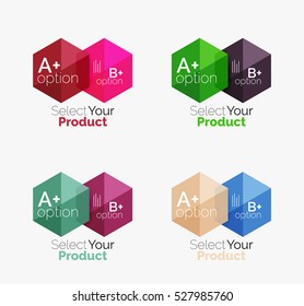 Set von Infografik-Vorlagen mit Text und Optionen. Elemente der Broschüre, Präsentation und Navigation im Web